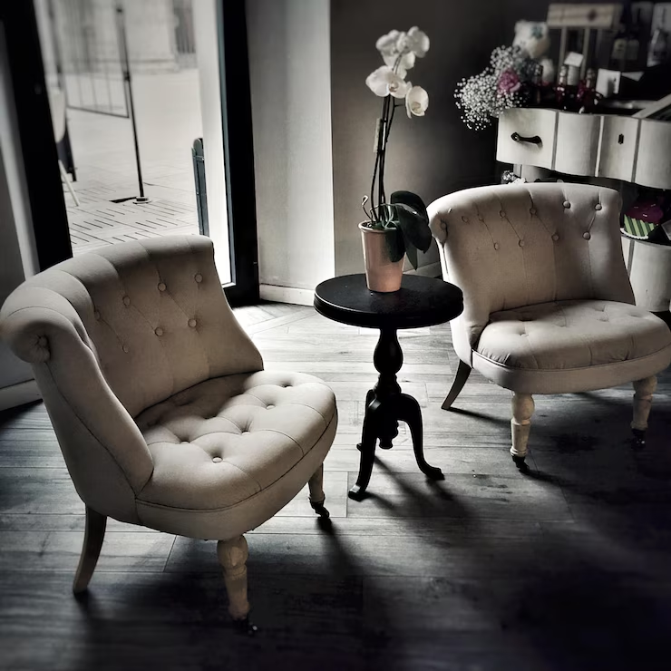 High angle view of sofa and table at home