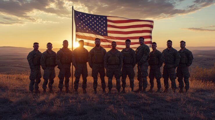 diverse-soldiers-standing-proudly-before-american-flag-beautiful-sunset_1131585-14291